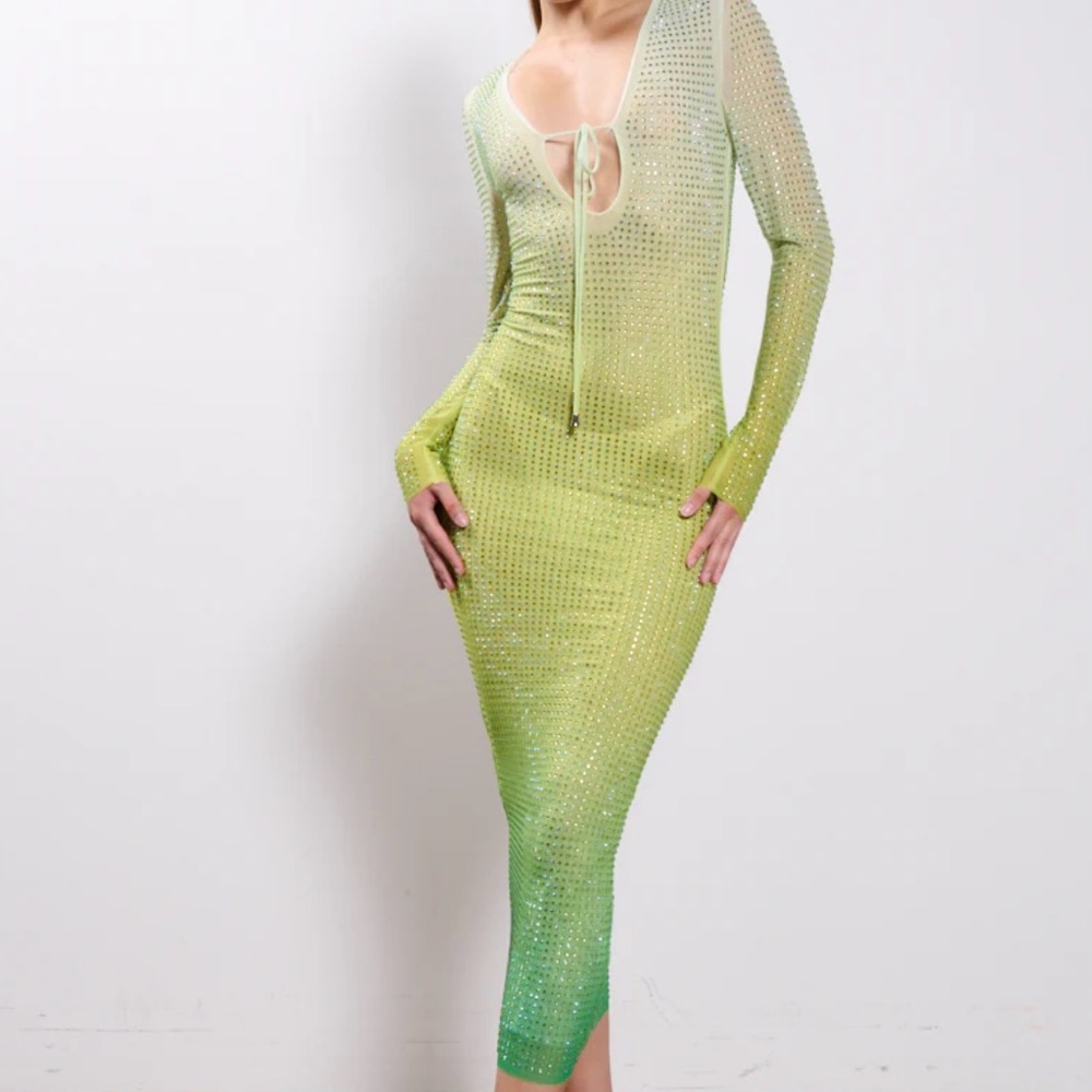 AKIRA GREEN WITH ENVY RHINESTONE MAXI DRESS - New with Tags